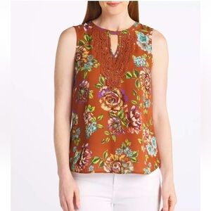 NWT Daniel Rainn Mixed Media Floral Blouse in Burnt Orange Size XSP